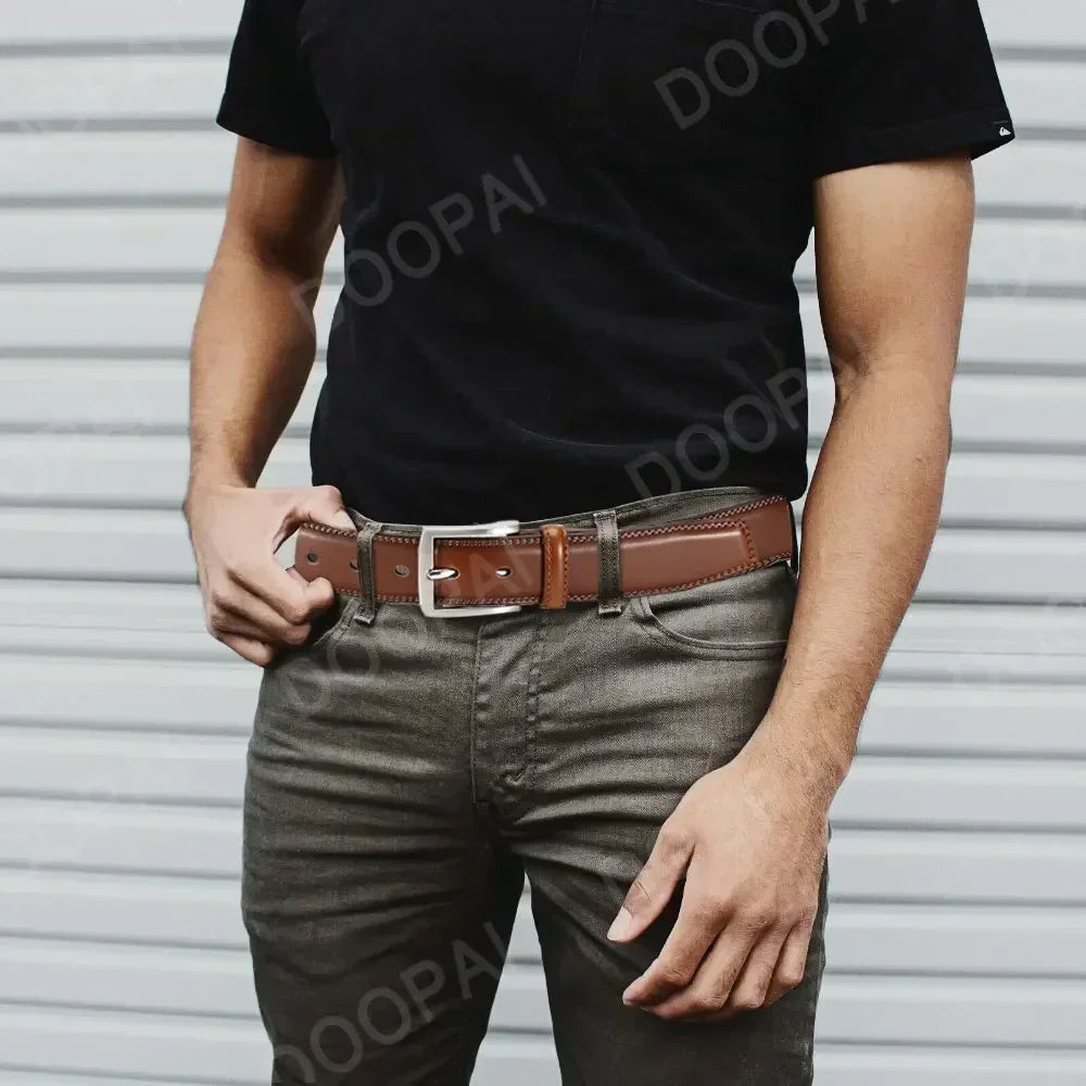 Men’s Stitched Leather Dress Belt