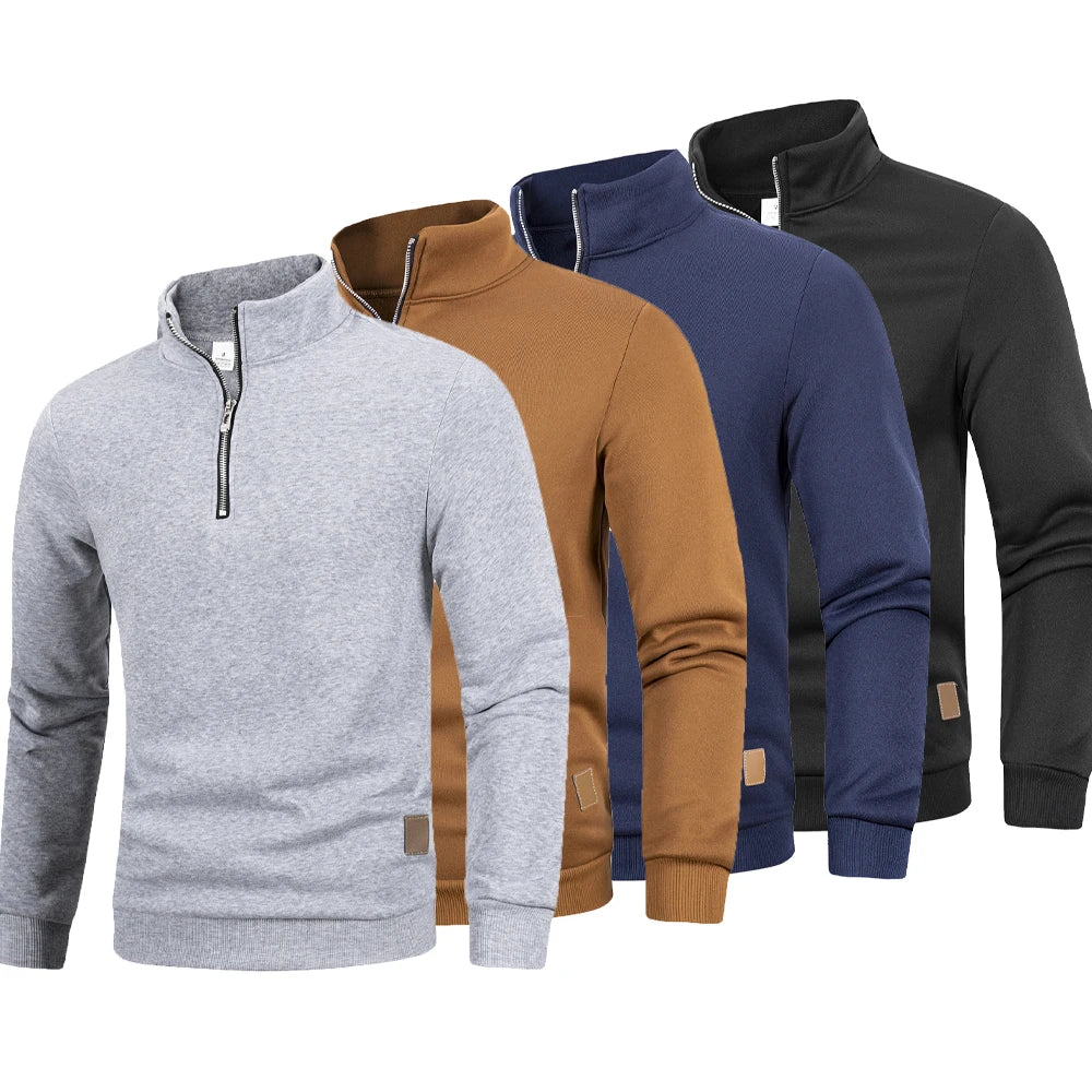 Men's knit quarter-zip pullovers in grey, brown, navy and black - Ashcombe